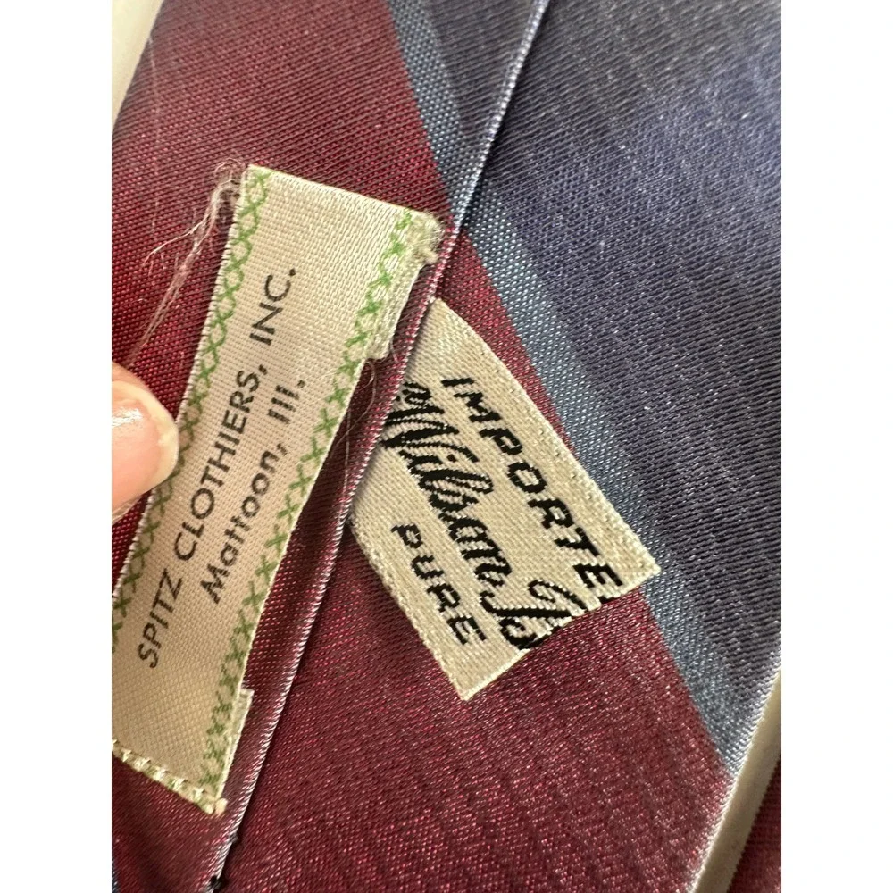 Vintage Wilson Brothers Pure Silk Striped Tie Burgundy Navy Blue Regimental